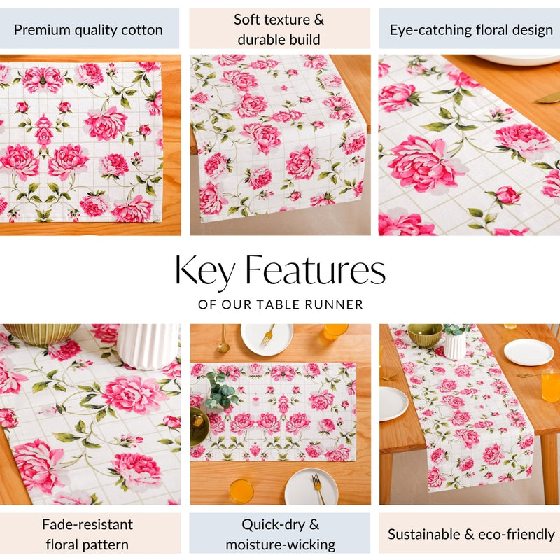 Floral Rouge Pure Cotton 6 Seater Table Runner 186x37cm