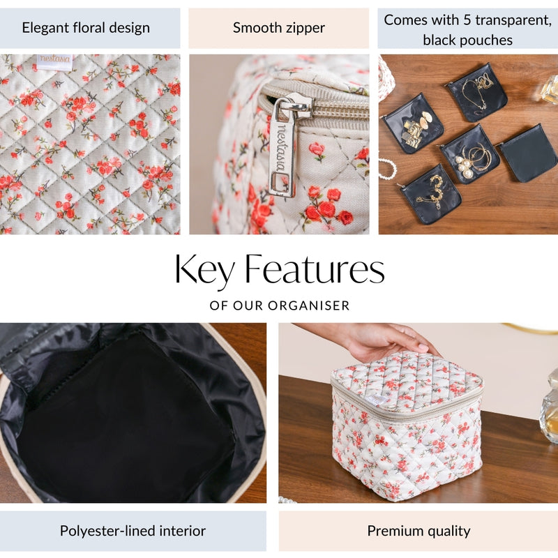 Floral Storage Bag With Pouch Set Of 6 Orange