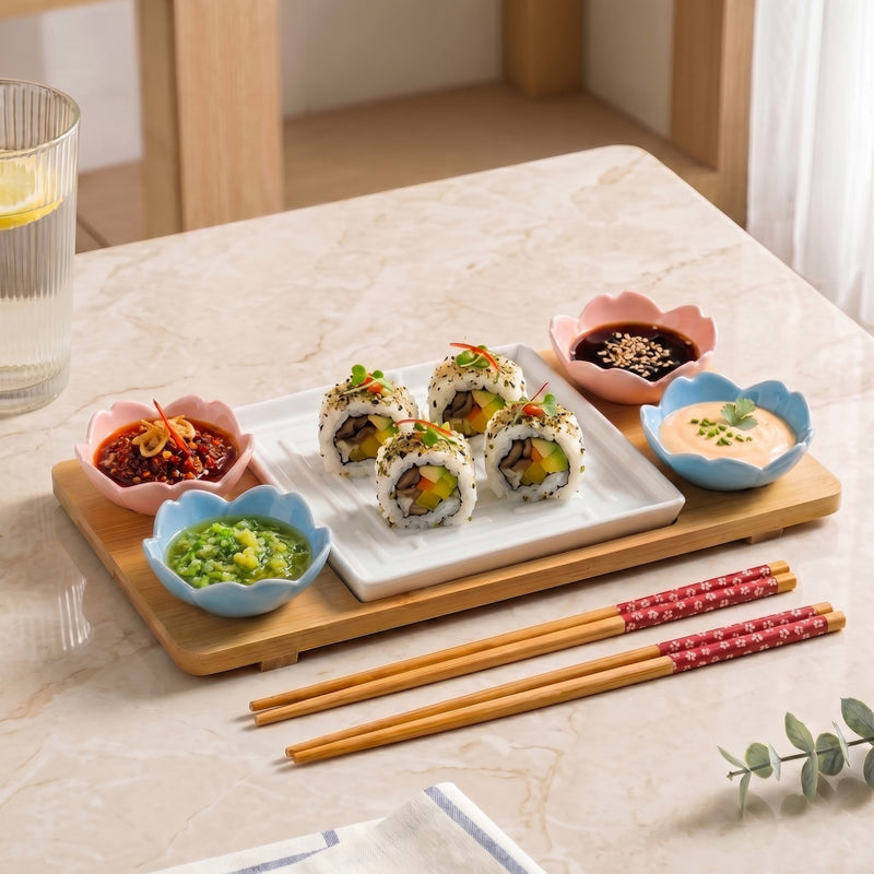 Sushi Serving Set With Plate Bowl Tray Chopsticks