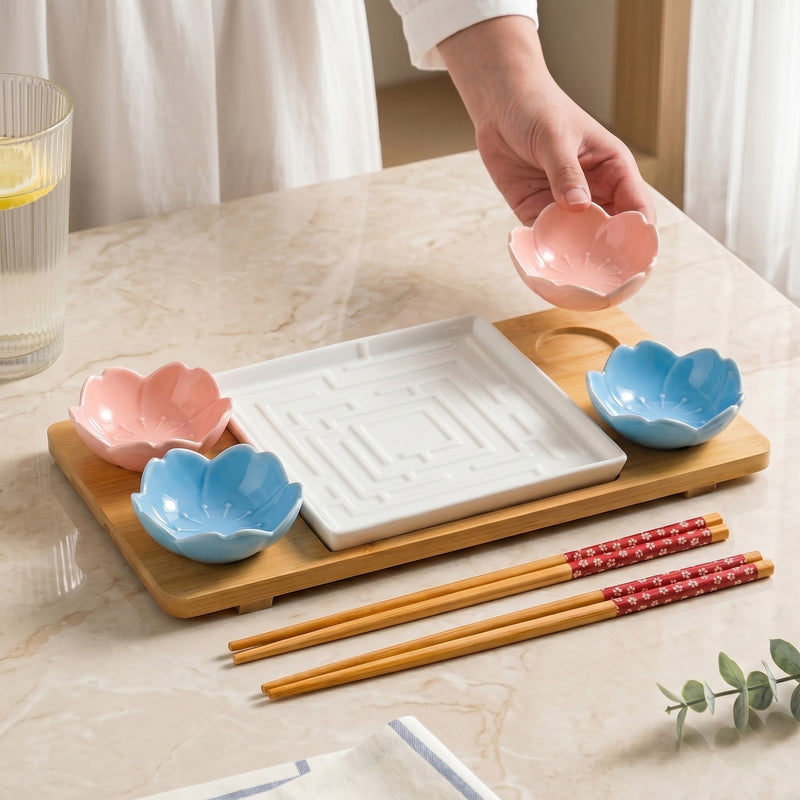 Sushi Serving Set With Plate Bowl Tray Chopsticks