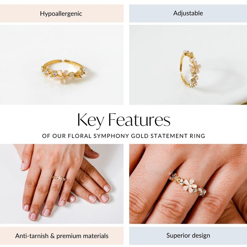 Floral Symphony Gold Statement Ring