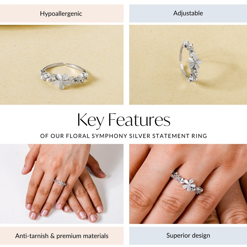 Floral Symphony Silver Statement Ring