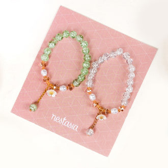 Crystal Charm Bracelet With Flowers Set Of 2