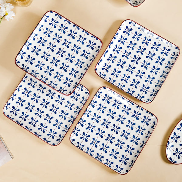 Blue Floral Pattern Square Plates Set Of 4 9 Inch