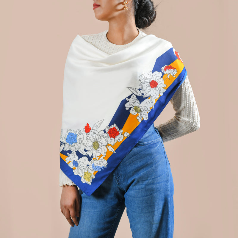 Floral Print Square Scarf For Women