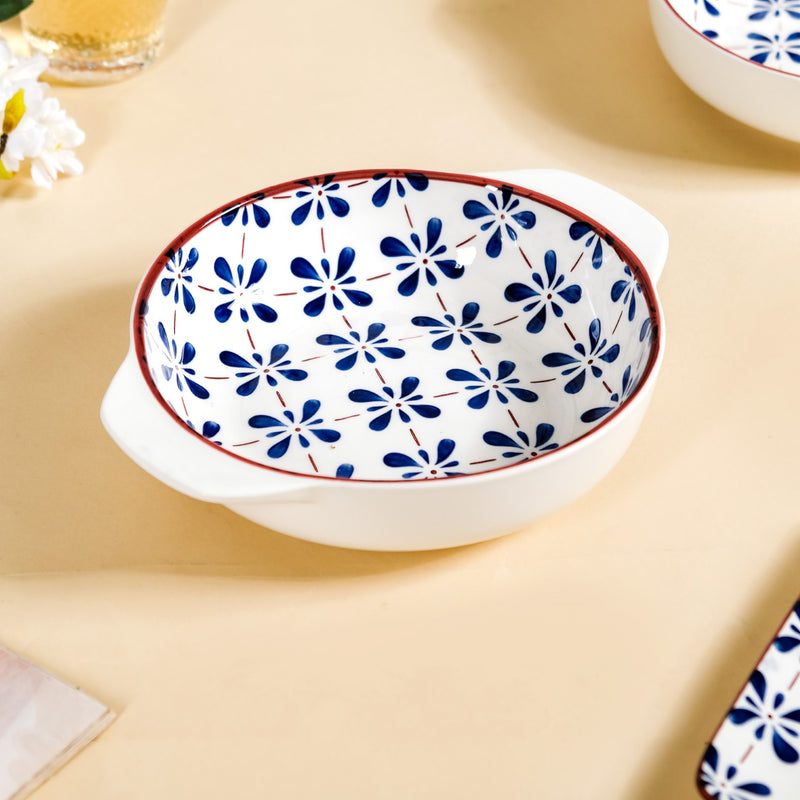 Blue Flower Serving Bowl Set Of 2 1000ml - Serving bowl set, ceramic serving bowls, microwave safe bowls, bowl with handle