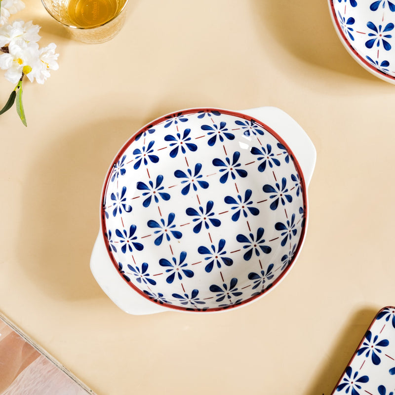 Blue Flower Serving Bowl Set Of 2 1000ml - Serving bowl set, ceramic serving bowls, microwave safe bowls, bowl with handle