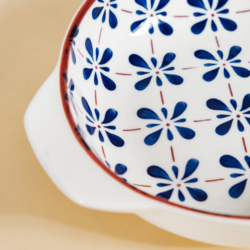 Blue Flower Serving Bowl Set Of 2 1000ml - Serving bowl set, ceramic serving bowls, microwave safe bowls, bowl with handle