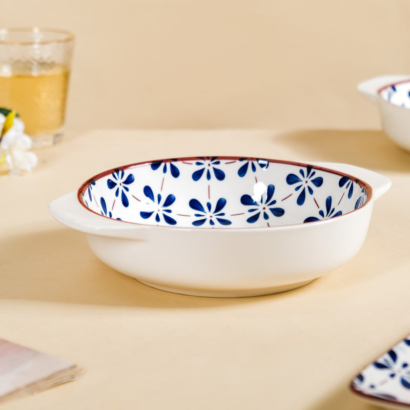 Blue Flower Serving Bowl Set Of 2 1000ml - Serving bowl set, ceramic serving bowls, microwave safe bowls, bowl with handle