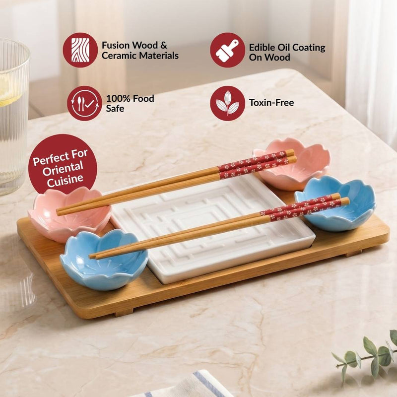 Sushi Serving Set With Plate Bowl Tray Chopsticks