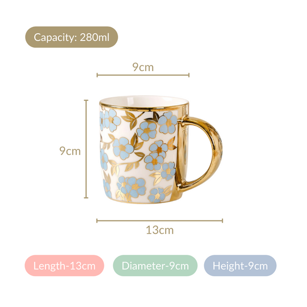 Luxe Ceramic Cup With Flower Design Set of 6 330ml