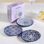 Floral Design Ceramic Dessert Plates Set Of 4 White Blue 15cm