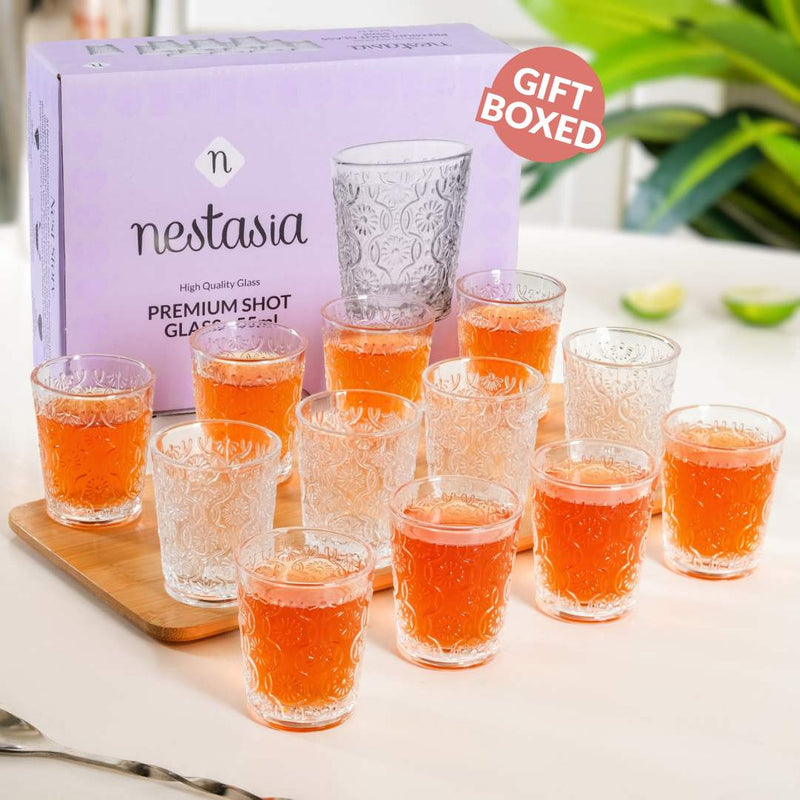 Floral Embossed Shot Glass Set Of 12 55ml