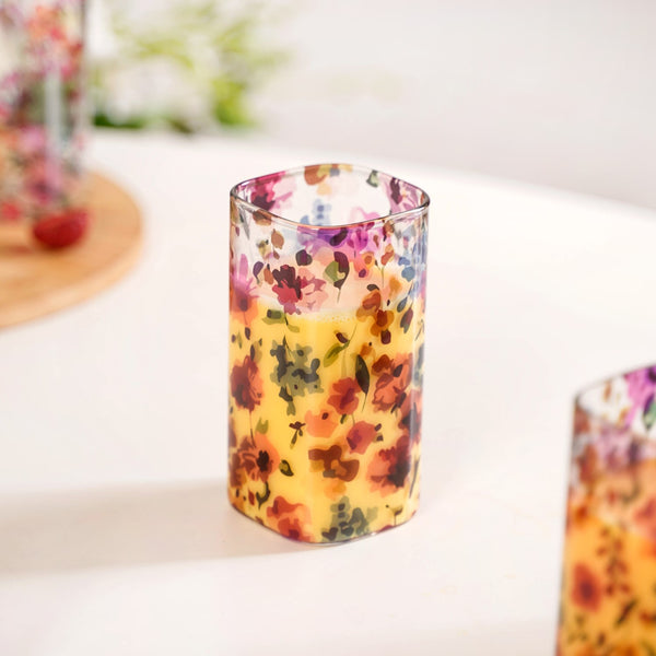 Garden Rose Printed Glass Tumbler Set Of 4 340ml