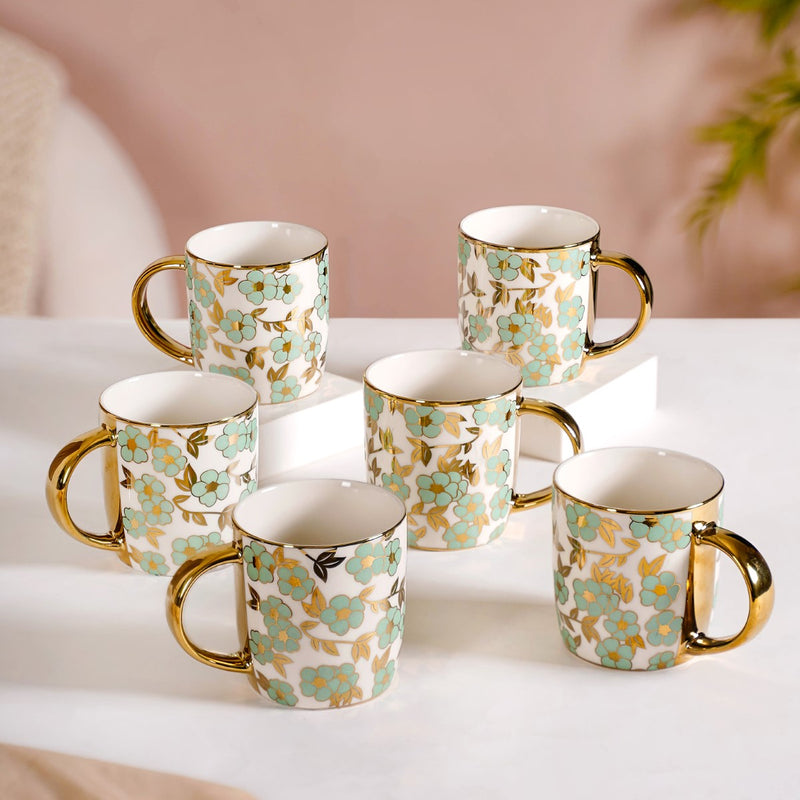 Pastel Flowers Ceramic Teacup Set of 6 330ml - Tea cup set, tea cups, coffee cups, ceramic tea cups, coffee mugs, coffee mug set