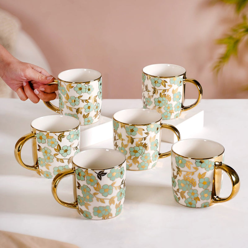 Pastel Flowers Ceramic Teacup Set of 6 330ml - Tea cup set, tea cups, coffee cups, ceramic tea cups, coffee mugs, coffee mug set