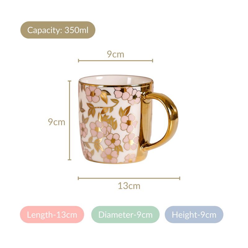 Luxury Pink Blossom Cup Set of 6 330ml - Coffee mugs, coffee mug set, ceramic coffee mugs, tea cup set, tea cups, printed mugs