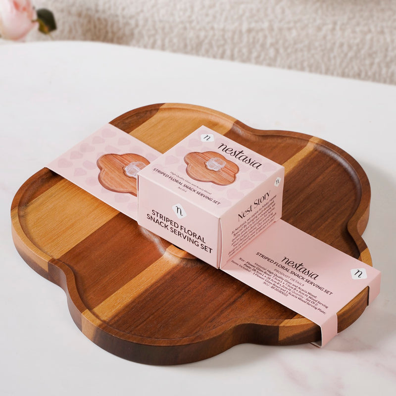 Petalia Acacia Wood Platter With Bowl Set Of 2