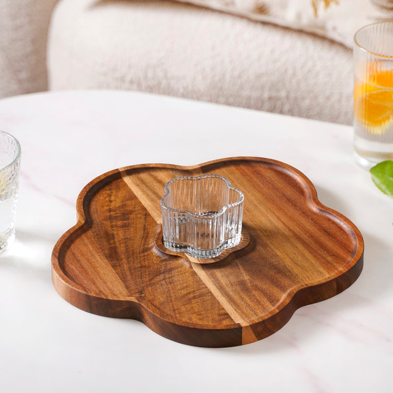 Petalia Acacia Wood Platter With Bowl Set Of 2
