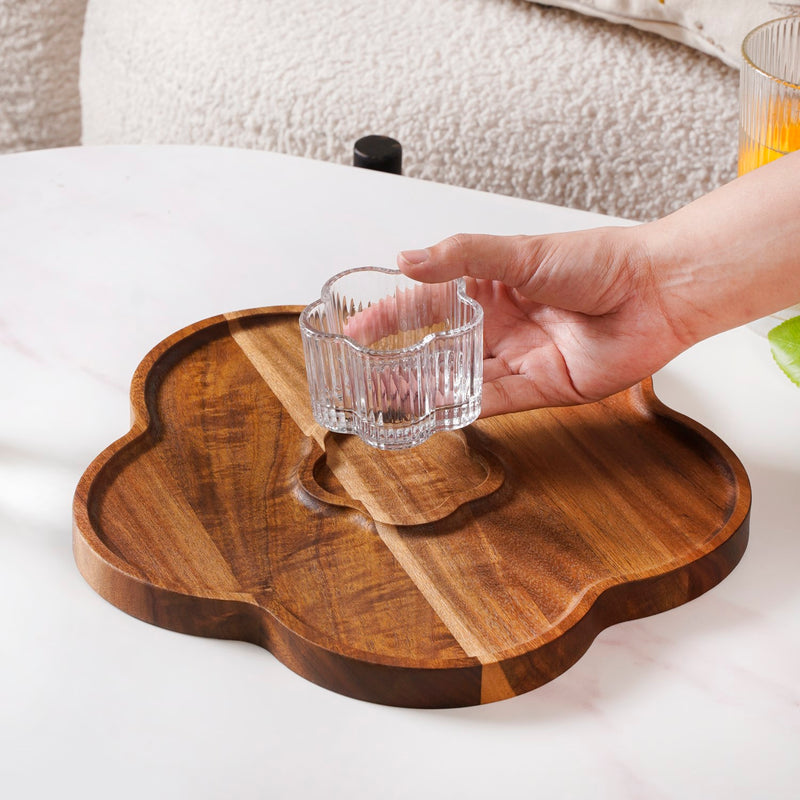 Petalia Acacia Wood Platter With Bowl Set Of 2