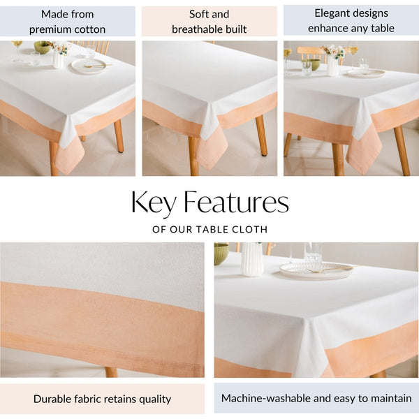 Ventosa Cotton Tablecloth For 6 Seater In Peach 200x150cm