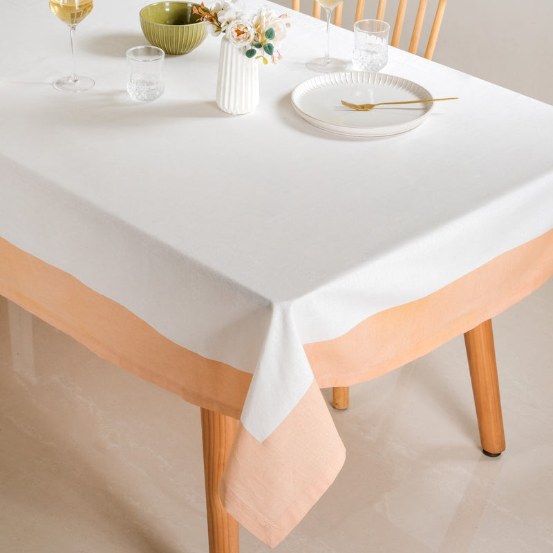 Flosculi Peach Cotton Tablecloth For 6 Seater 200x151 cm