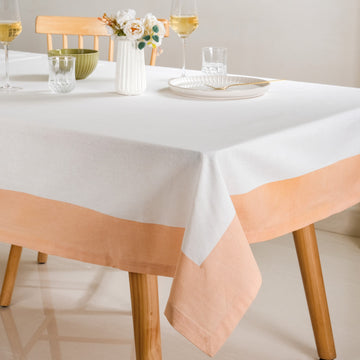Flosculi Peach Cotton Tablecloth For 6 Seater 200x151 cm