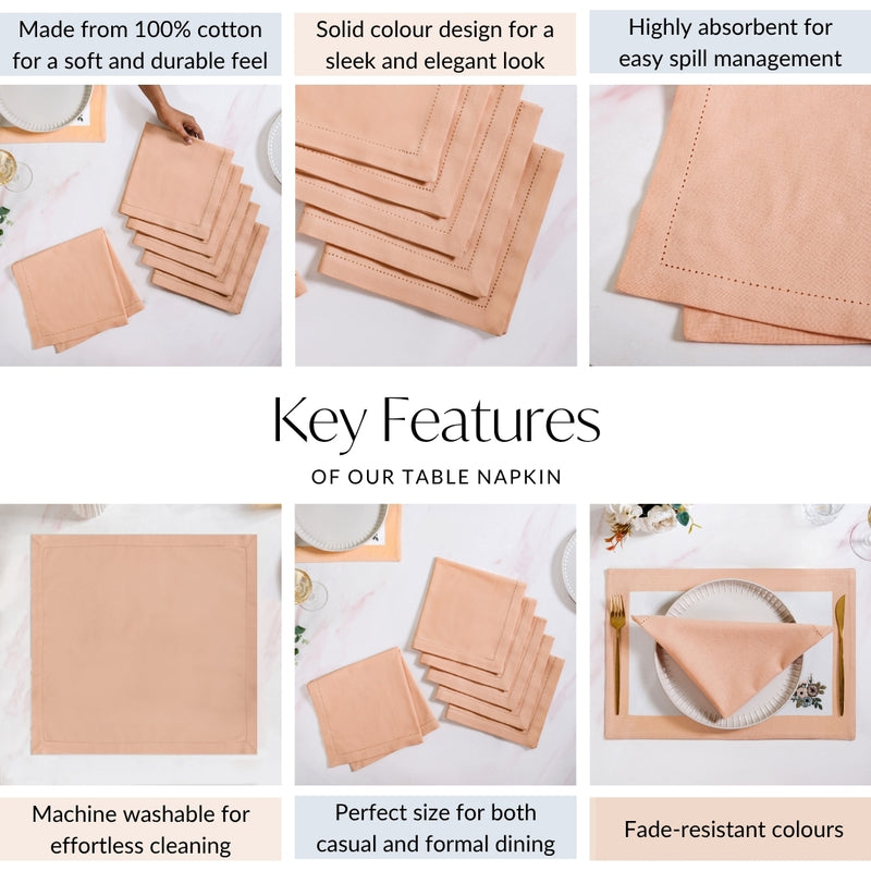 Flosculi Premium Cotton Hemstitched Dinner Napkins Set Of 6