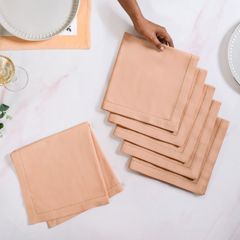 Flosculi Premium Cotton Hemstitched Dinner Napkins Set Of 6