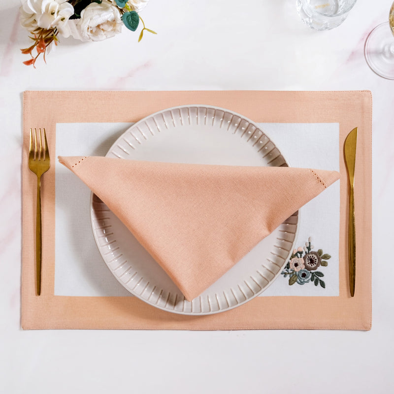 Flosculi Premium Cotton Hemstitched Dinner Napkins Set Of 6