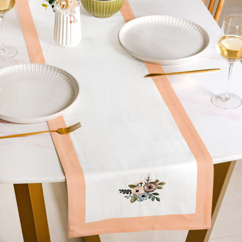 Flosculi Pure Cotton Table Runner In Peach