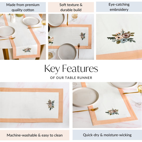 Ventosa Pure Cotton Table Runner In Peach 180x36cm