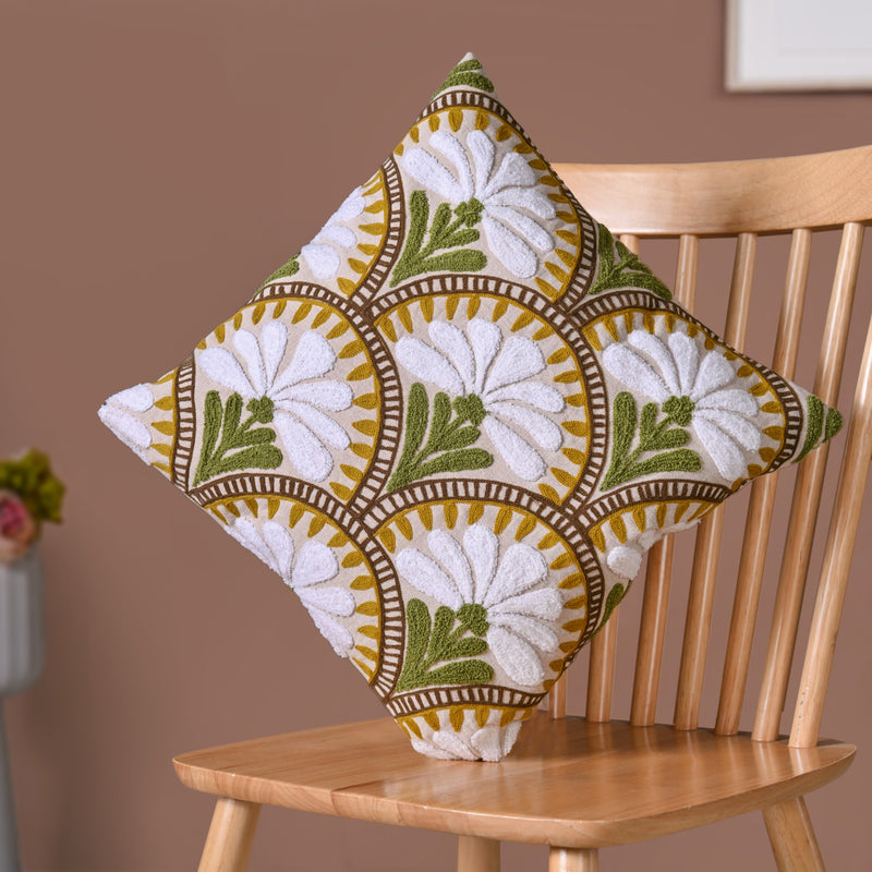 Flower Arches Embroidered Cushion Cover Beige