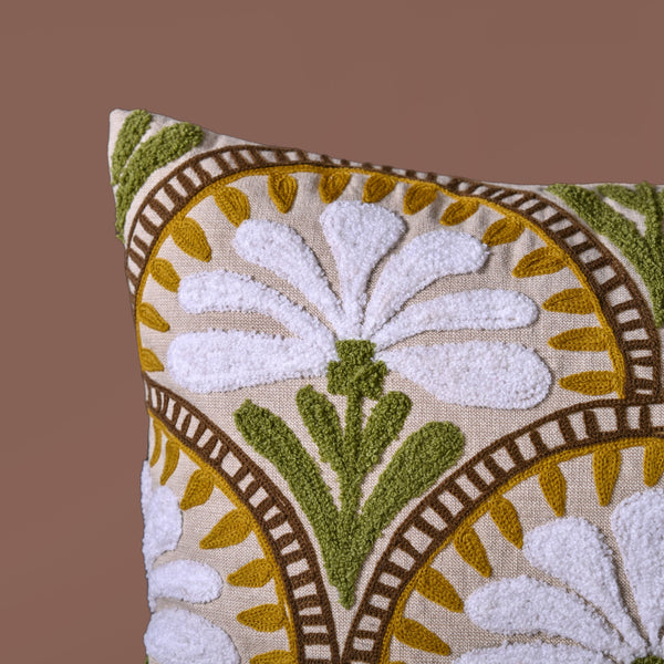 Flower Arches Embroidered Cushion Cover Beige 40x40cm