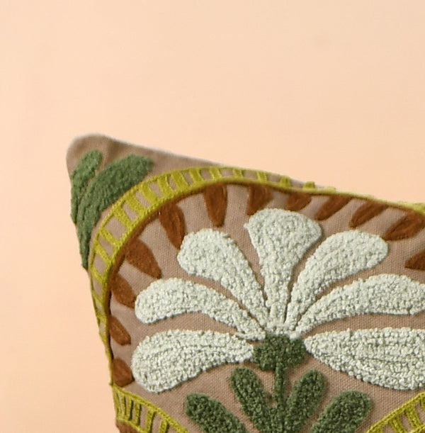 Flower Arches Embroidered Cushion Cover Green 40x40cm