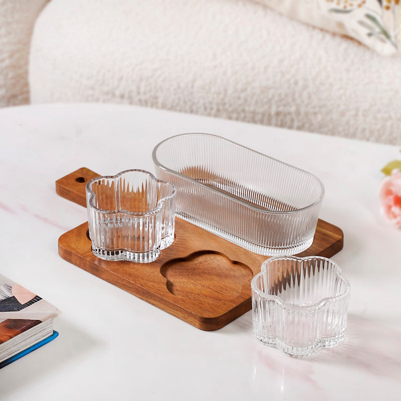 Petalia Glass And Wood Serving Platter Set Of 4