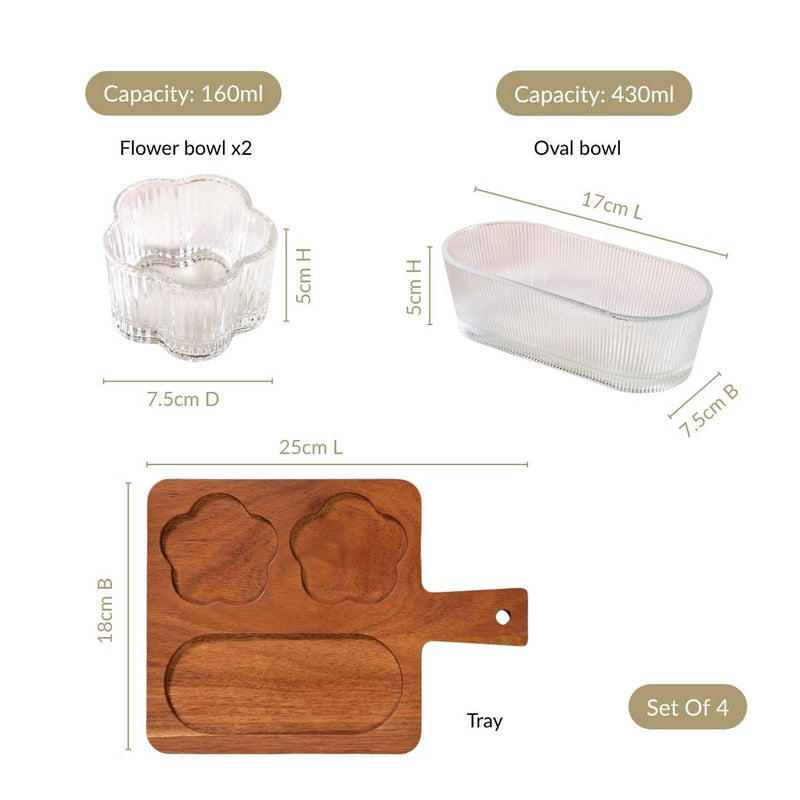Petalia Glass And Wood Serving Platter Set Of 4