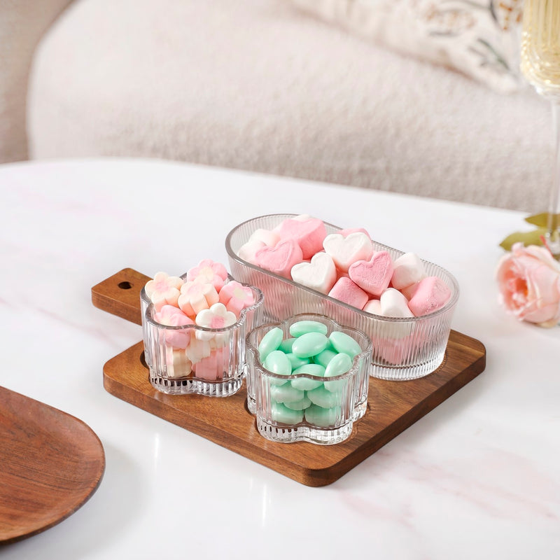 Petalia Glass And Wood Serving Platter Set Of 4