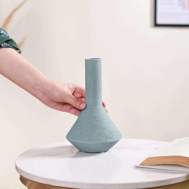 Brushed Texture Scandinavian Vase Blue