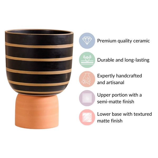 Striped Ceramic Flower Vase Black