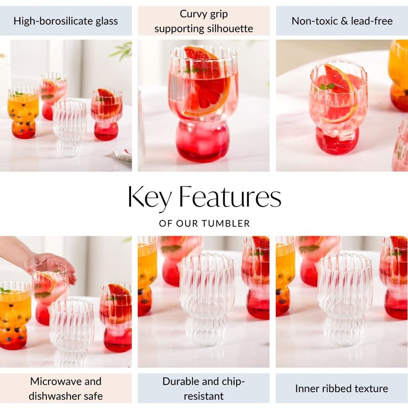 Fluted Borosilicate Glass Tumblers Set Of 4 460ml