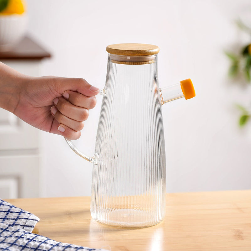 Fluted Cooking Oil Dispenser Bottle With Wooden Lid 1000ml