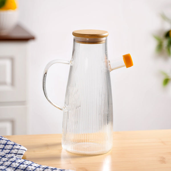 Fluted Cooking Oil Dispenser Bottle With Wooden Lid 1000ml