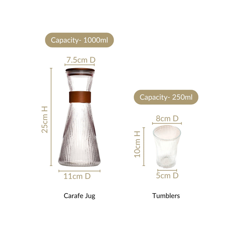 Fluted Glass Carafe Jug With 2 Tumblers