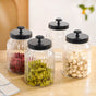 Luxe Fluted Jar With Flower Accent Lid Set Of 4 Matte Black 1000ml