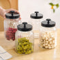 Luxe Fluted Jar With Flower Accent Lid Set Of 4 Matte Black 1000ml