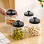 Fluted Jar With Flower Knob Lid Set Of 4 Matte Black 700ml