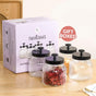 Fluted Jar With Flower Knob Lid Set Of 4 Matte Black 700ml