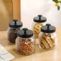 Fluted Jar With Flower Knob Lid Set Of 4 Matte Black 700ml