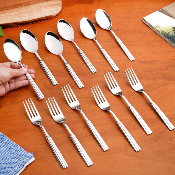 Fluted Stainless Steel Spoons And Fork Set Of 12